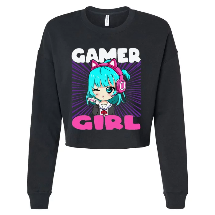 Anime and Gaming chibi graphic Video Games Gamer Cropped Pullover Crew