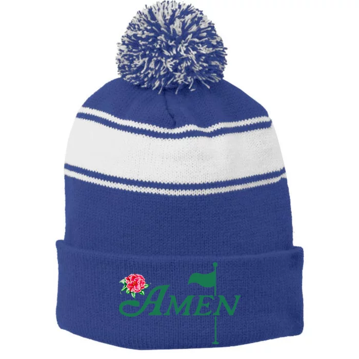 Amen Azalea Golf Masters Floral Golfing Enthusiast Stripe Pom Pom Beanie