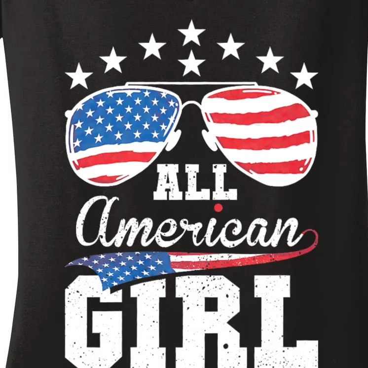 All American Girl 4th Of July Matching Family Women's V-Neck T-Shirt