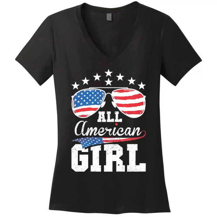 All American Girl 4th Of July Matching Family Women's V-Neck T-Shirt