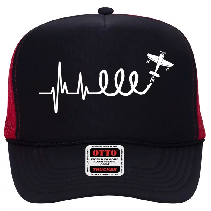 Aerobatic Airplane Heartbeat Ekg Funny Pilot Aviation Gift High Crown Mesh Trucker Hat