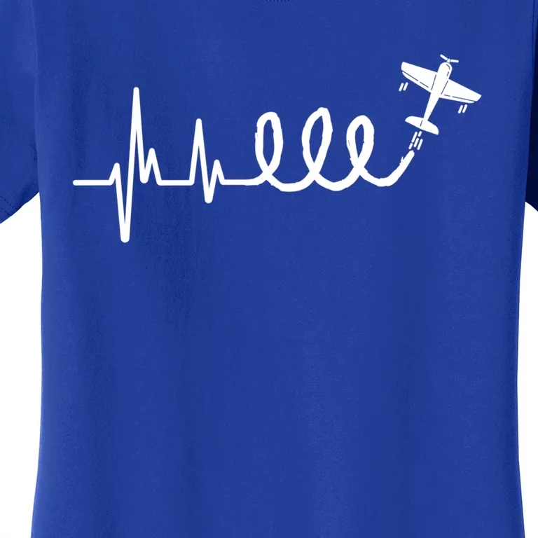 Aerobatic Airplane Heartbeat Ekg Funny Pilot Aviation Gift Women's T-Shirt