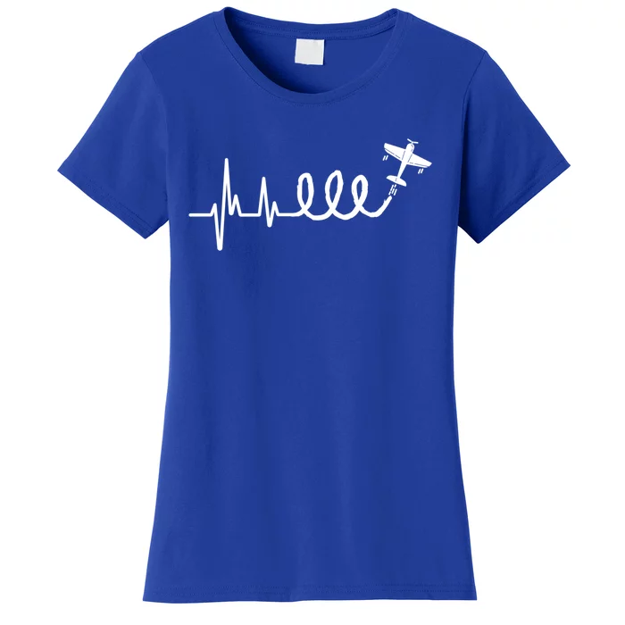 Aerobatic Airplane Heartbeat Ekg Funny Pilot Aviation Gift Women's T-Shirt