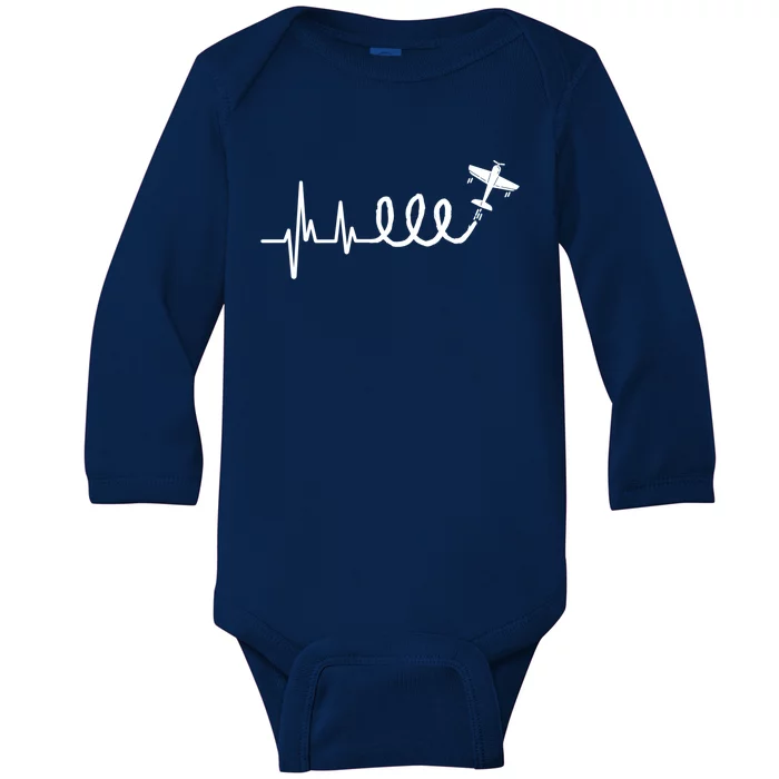 Aerobatic Airplane Heartbeat Ekg Funny Pilot Aviation Gift Baby Long Sleeve Bodysuit