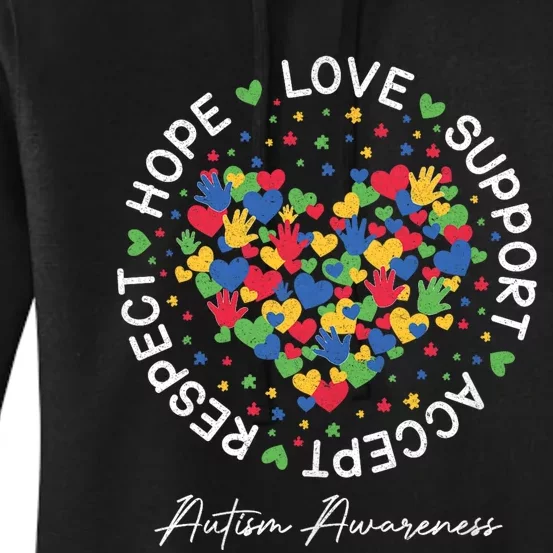 Autism Awareness Hope Love Support Accept Respect Women's Pullover Hoodie