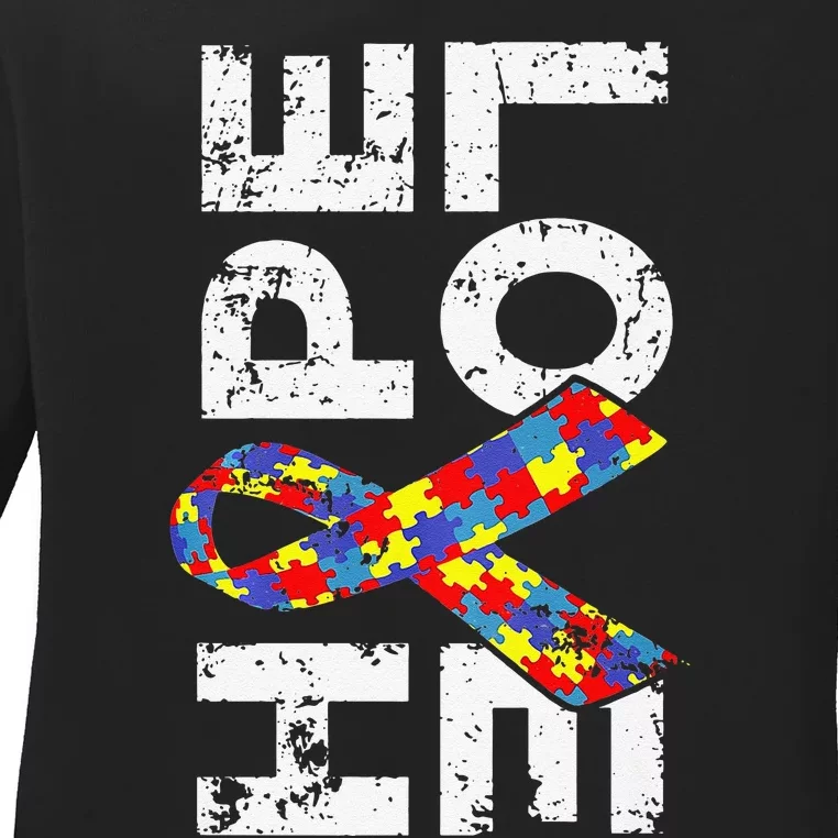 Autism Awareness Hope Love Puzzle Piece Ribbon Ladies Long Sleeve Shirt