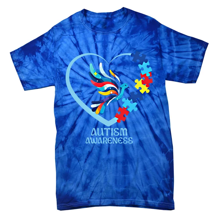 Autism Awareness: Heart Colorful Bird Puzzle Pieces Great Gift Tie-Dye T-Shirt