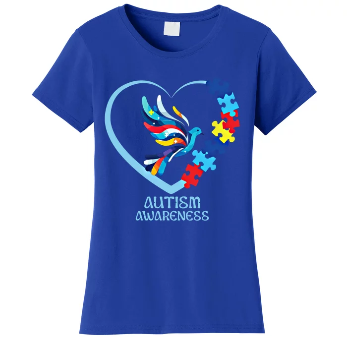 Autism Awareness: Heart Colorful Bird Puzzle Pieces Great Gift Women's T-Shirt