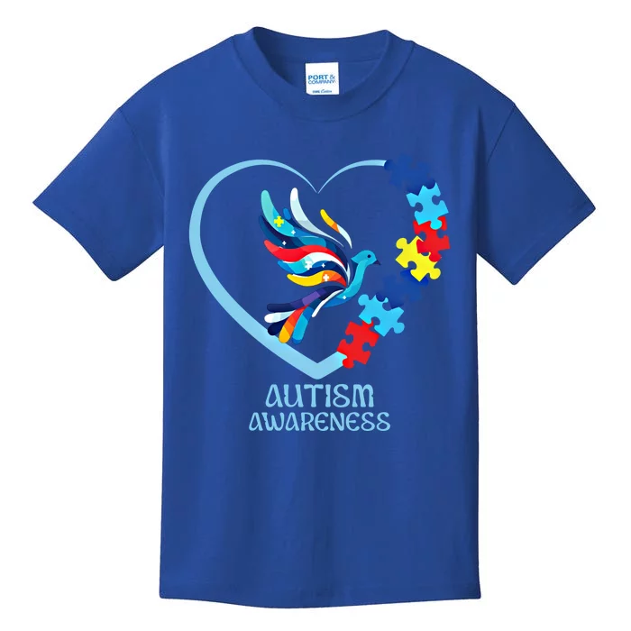 Autism Awareness: Heart Colorful Bird Puzzle Pieces Great Gift Kids T-Shirt