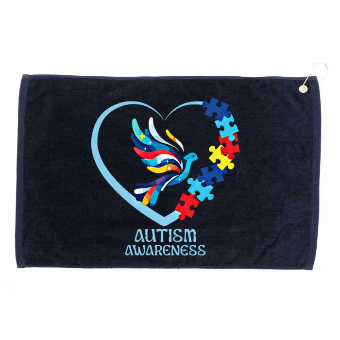 Autism Awareness: Heart Colorful Bird Puzzle Pieces Great Gift Grommeted Golf Towel