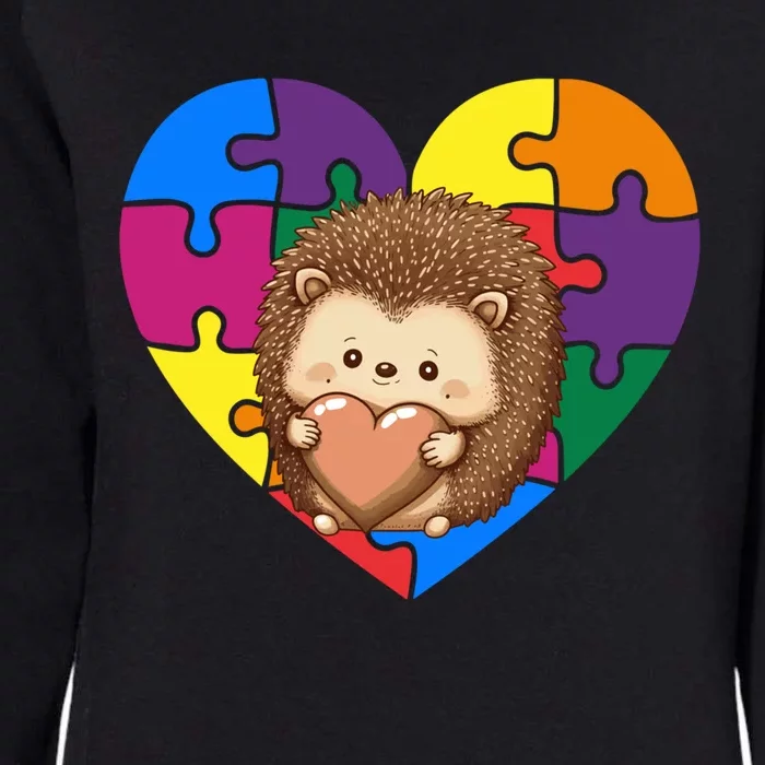 Autism Awareness Hedgehog Heart Valentine's Day Puzzle Piece Cute Gift Womens California Wash Sweatshirt