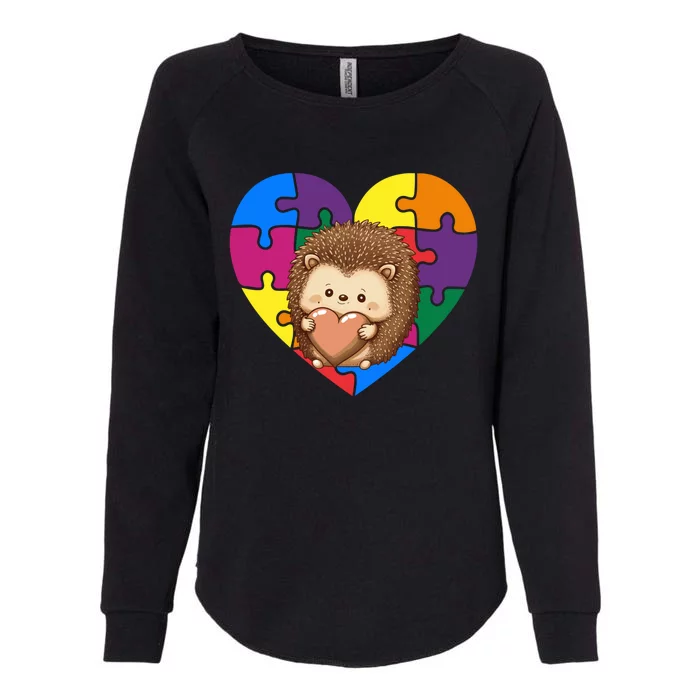 Autism Awareness Hedgehog Heart Valentine's Day Puzzle Piece Cute Gift Womens California Wash Sweatshirt