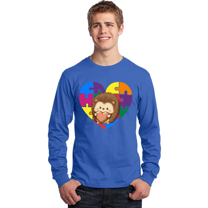 Autism Awareness Hedgehog Heart Valentine's Day Puzzle Piece Cute Gift Tall Long Sleeve T-Shirt