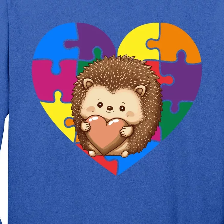 Autism Awareness Hedgehog Heart Valentine's Day Puzzle Piece Cute Gift Tall Long Sleeve T-Shirt