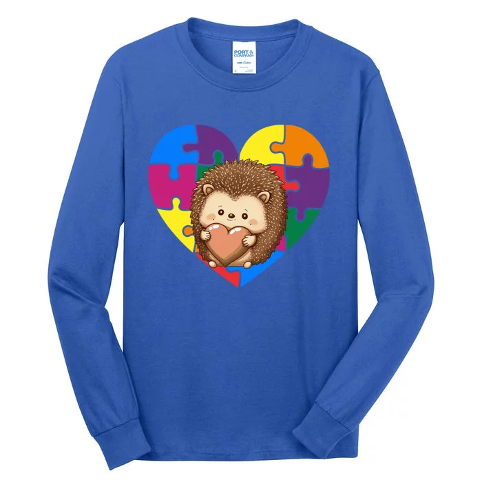 Autism Awareness Hedgehog Heart Valentine's Day Puzzle Piece Cute Gift Tall Long Sleeve T-Shirt