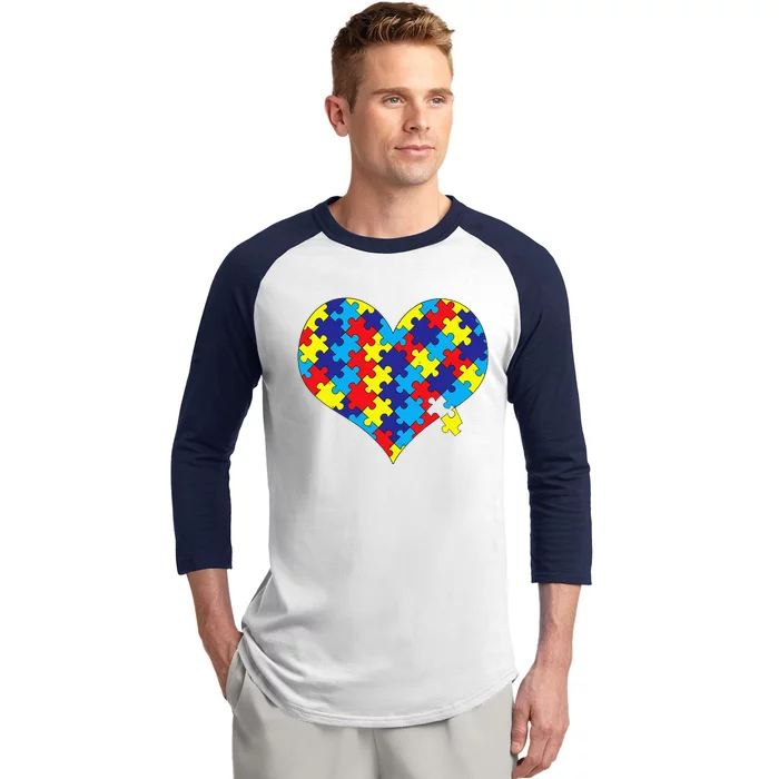 Autism Awareness Heart Puzzle Colorful Heart Baseball Sleeve Shirt