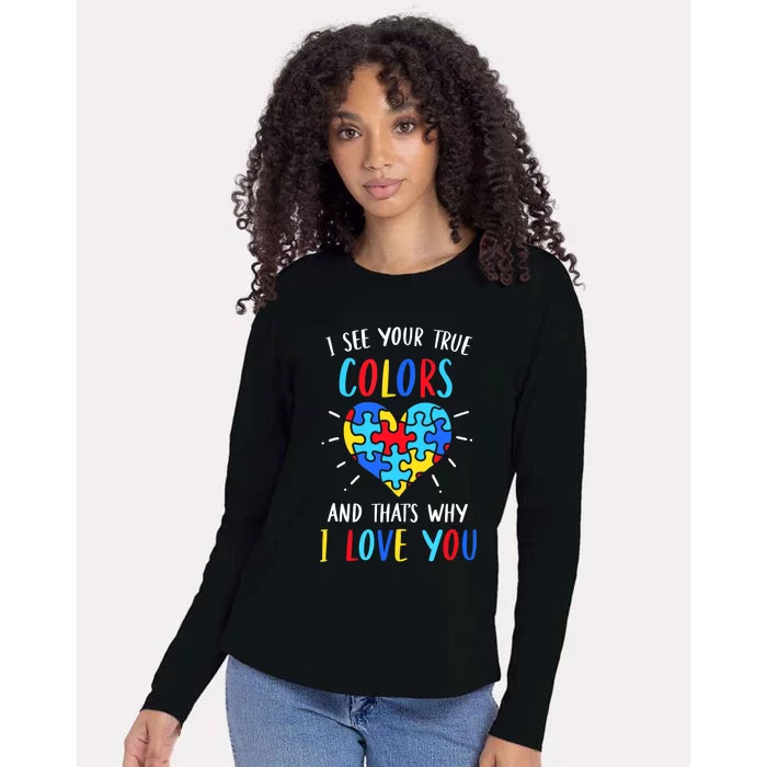 Autism Awareness Heart I See Your True Colors Puzzle Piece Womens Cotton Relaxed Long Sleeve T-Shirt