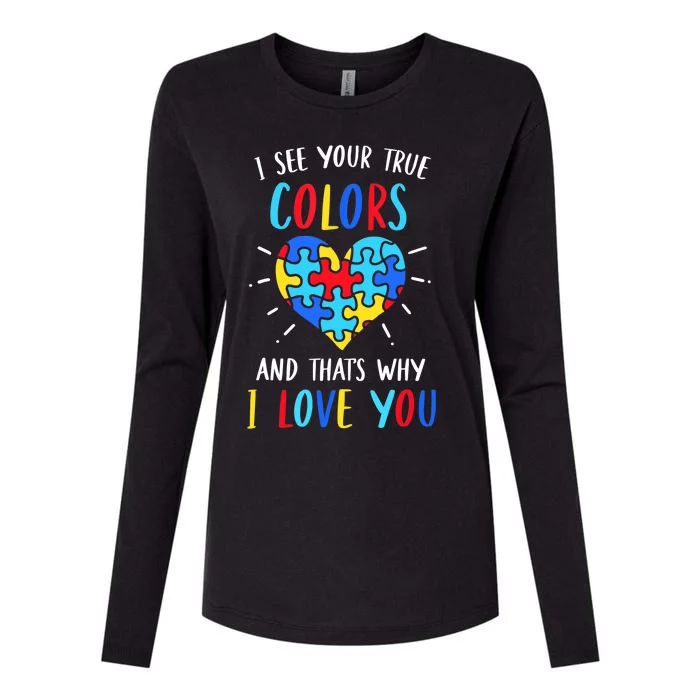 Autism Awareness Heart I See Your True Colors Puzzle Piece Womens Cotton Relaxed Long Sleeve T-Shirt