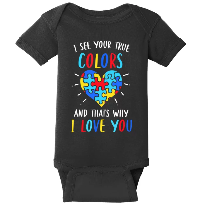 Autism Awareness Heart I See Your True Colors Puzzle Piece Baby Bodysuit