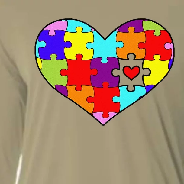 Autism Awareness Heart Puzzles Cute Cooling Performance Long Sleeve Crew