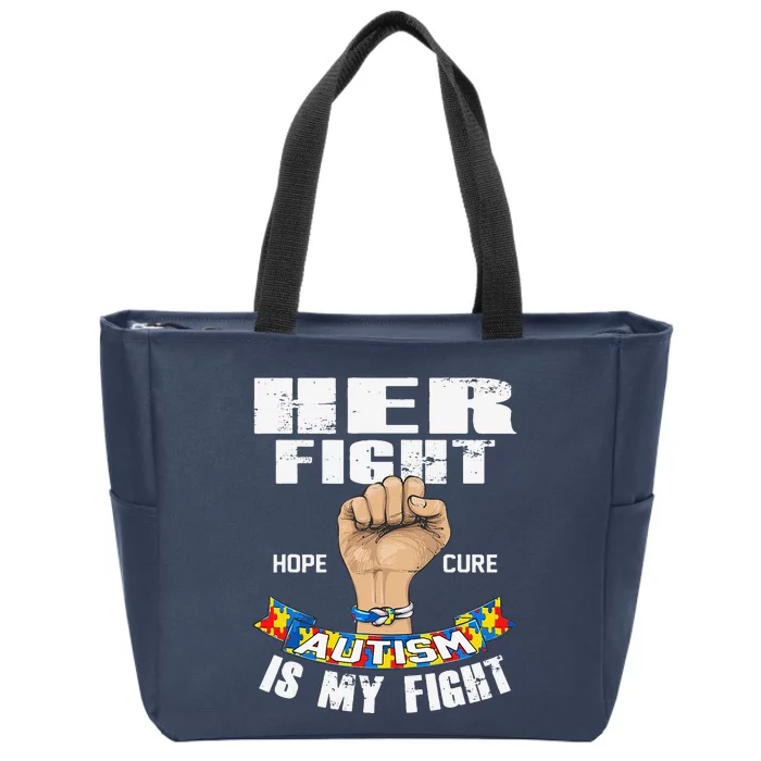 Autism Awareness Her Fight Is My Fight Hope Cure Zip Tote Bag