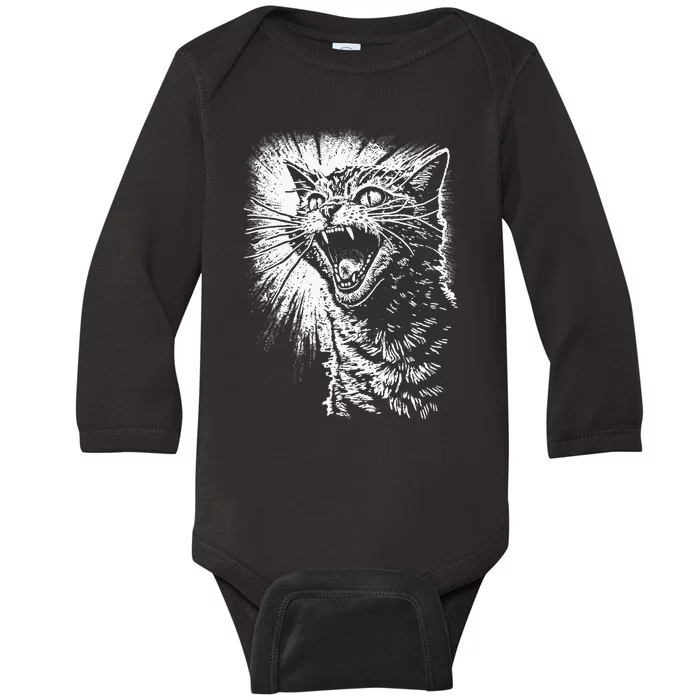 Angry Aggressive Hissing Cat Ready To Attack Baby Long Sleeve Bodysuit