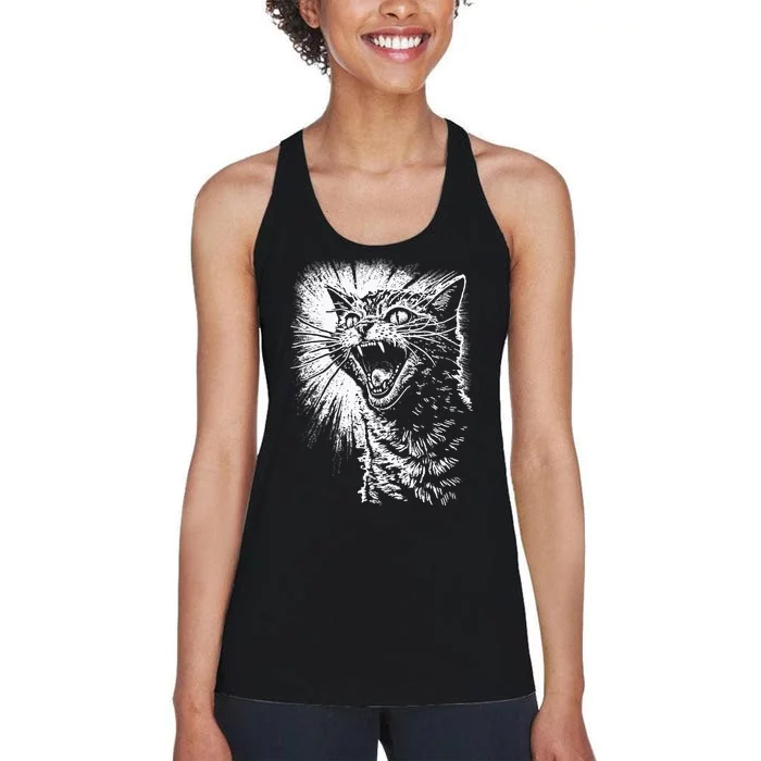 Angry Aggressive Hissing Cat Ready To Attack Women's Racerback Tank