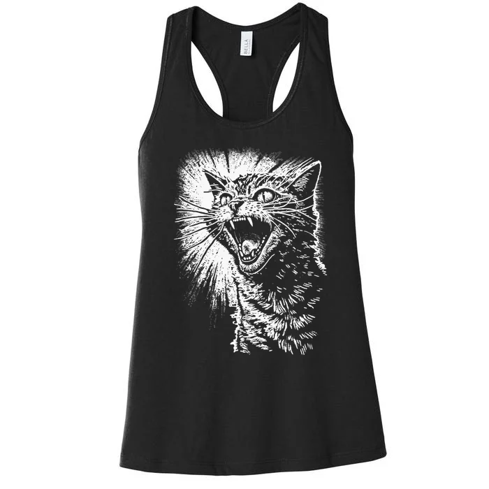 Angry Aggressive Hissing Cat Ready To Attack Women's Racerback Tank