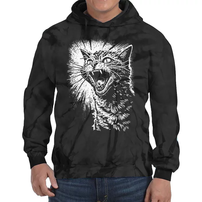 Angry Aggressive Hissing Cat Ready To Attack Tie Dye Hoodie