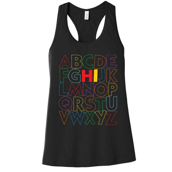 Alphabet Abcs Hi Kindergarten Funny Back To School Teachers Women's Racerback Tank