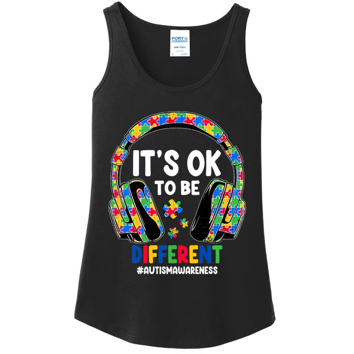 Autism Awareness Headphones ItS Ok To Be Different Ladies Essential Tank