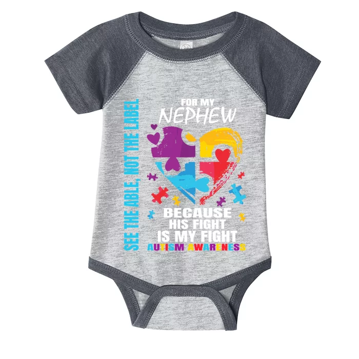 Autism Awareness His Fight My Fight Blue Nephew Infant Baby Jersey Bodysuit