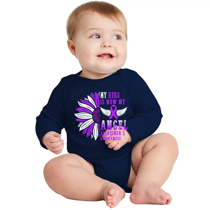 Alzheimers Awareness Hero Is Now My Angel Remembrance Purple Gift Baby Long Sleeve Bodysuit