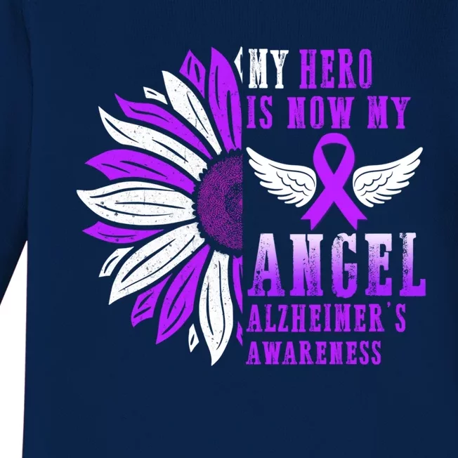 Alzheimers Awareness Hero Is Now My Angel Remembrance Purple Gift Baby Long Sleeve Bodysuit