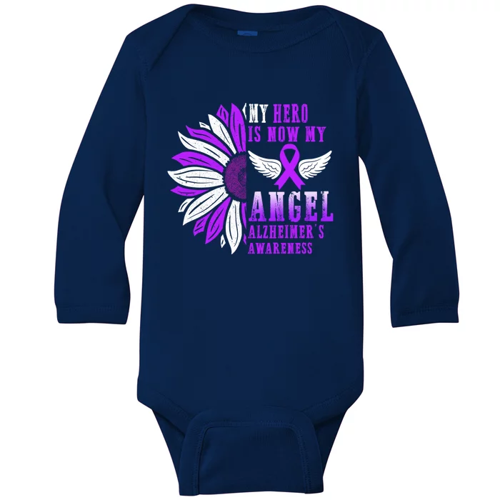 Alzheimers Awareness Hero Is Now My Angel Remembrance Purple Gift Baby Long Sleeve Bodysuit