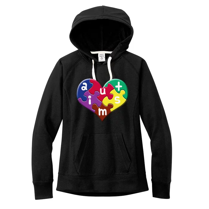 Autism Awareness Heart Love Smile Colorful Puzzle Women's Fleece Hoodie