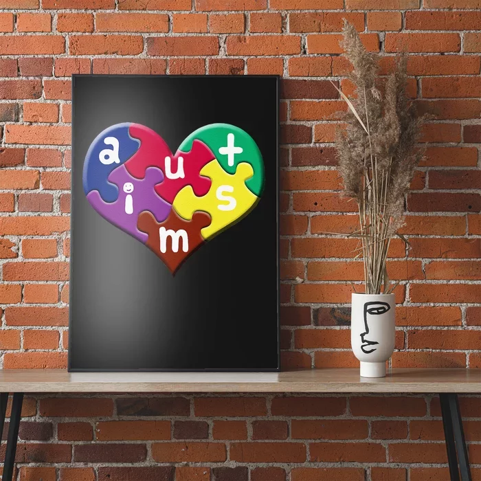 Autism Awareness Heart Love Smile Colorful Puzzle Poster