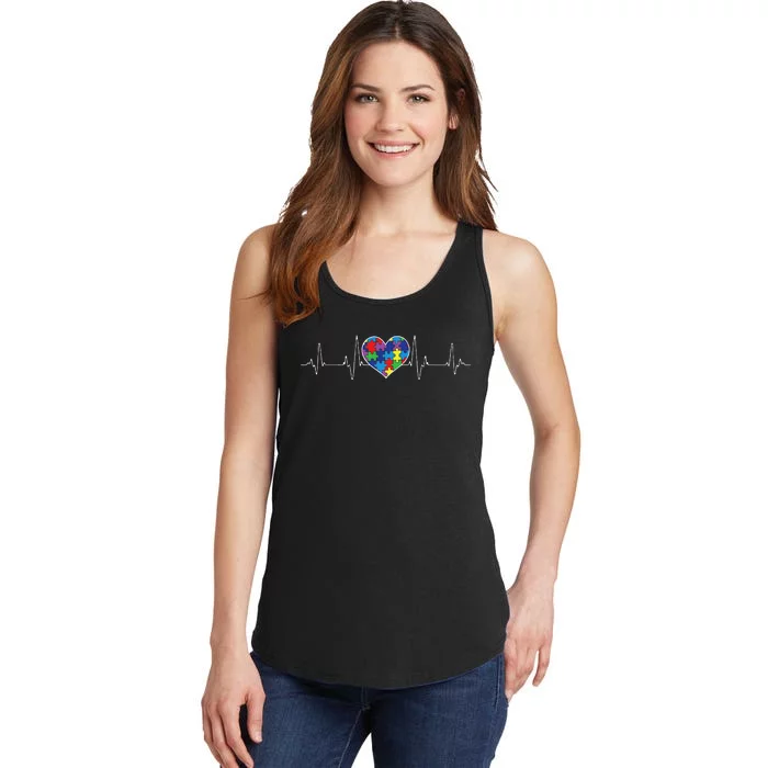 Autism Awareness Heartbeat Proud Mom Autistic Daughter Ladies Essential Tank