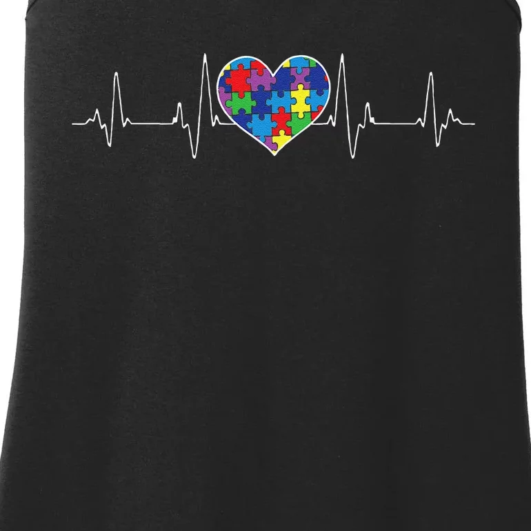 Autism Awareness Heartbeat Proud Mom Autistic Daughter Ladies Essential Tank