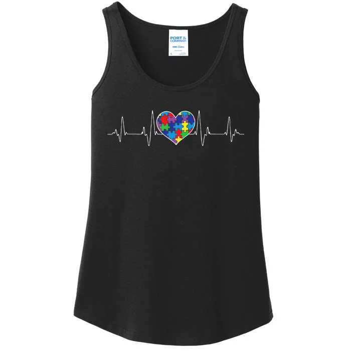 Autism Awareness Heartbeat Proud Mom Autistic Daughter Ladies Essential Tank