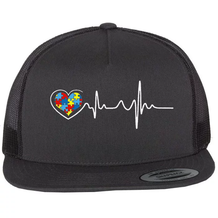 Autism Awareness Heartbeat Flat Bill Trucker Hat