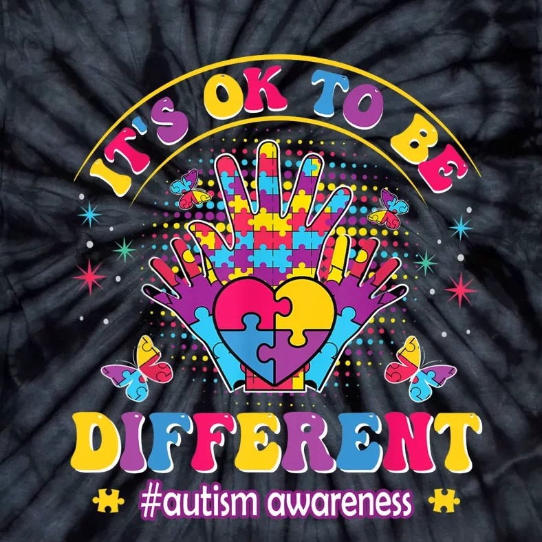 Autism Awareness Heart and Butterfly It's Ok To Be Different Tie-Dye T-Shirt