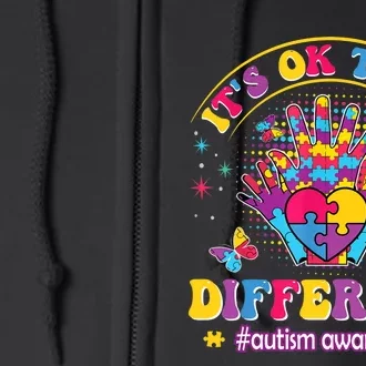 Autism Awareness Heart and Butterfly It's Ok To Be Different Full Zip Hoodie