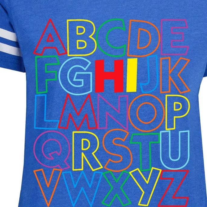 Alphabet Abcs Hi Kindergarten Back To School Teacher Student Enza Ladies Jersey Football T-Shirt