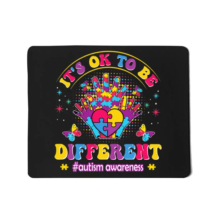 Autism Awareness Heart and Butterfly It's Ok To Be Different Mousepad