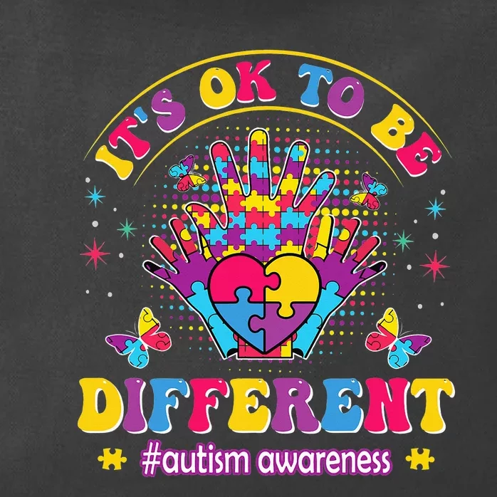 Autism Awareness Heart and Butterfly It's Ok To Be Different Zip Tote Bag