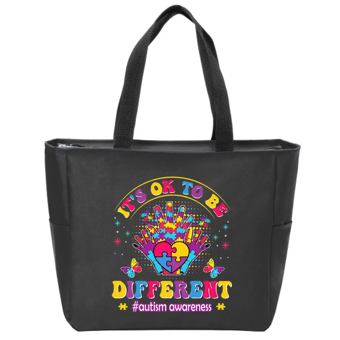 Autism Awareness Heart and Butterfly It's Ok To Be Different Zip Tote Bag