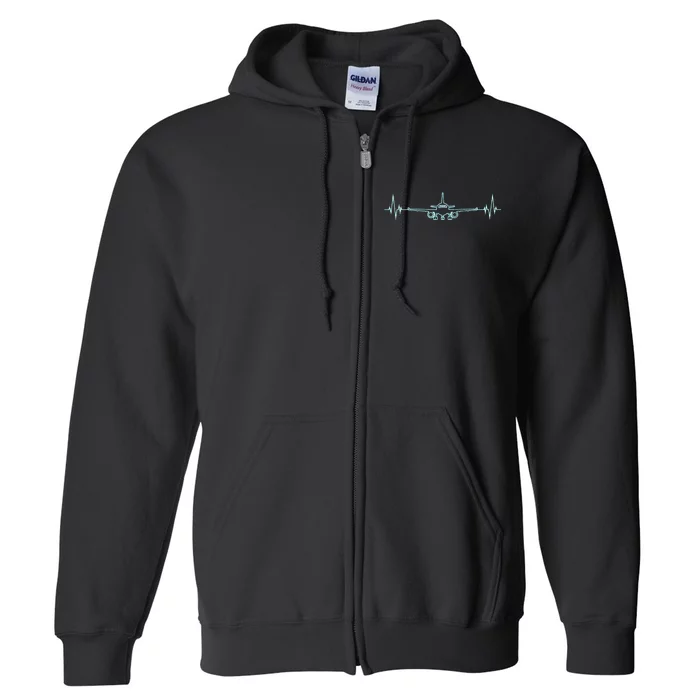 Airplane Airplane Heartbeat Tee Aviation Pilot Full Zip Hoodie