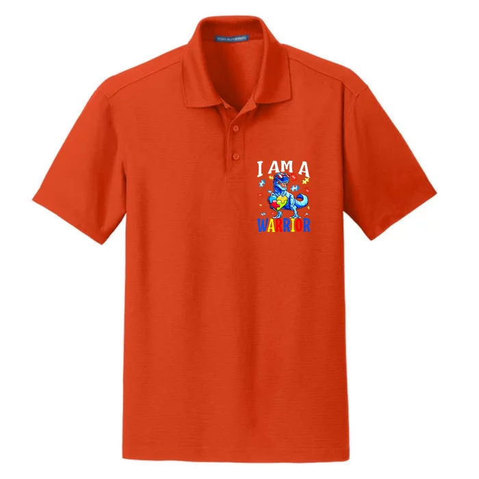 Autism Awareness I Am A Warrior Autism Family Dinosaur Gift Dry Zone Grid Performance Polo