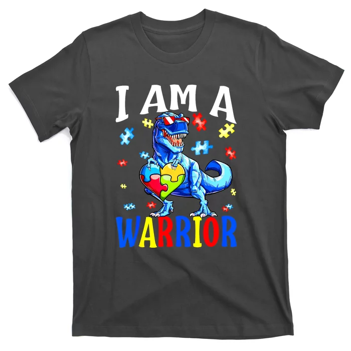 Autism Awareness I Am A Warrior Autism Family Dinosaur Gift T-Shirt